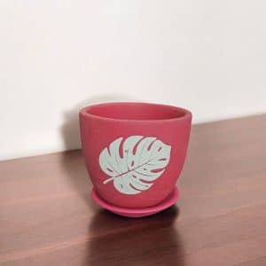 Leafy Print Red Terracotta Pot - 4 inch dia