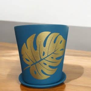 Monstera Gold Leaf printed terracotta pot