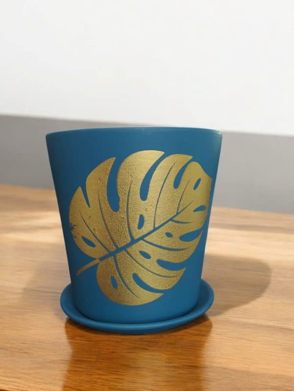 Monstera Gold Leaf printed terracotta pot