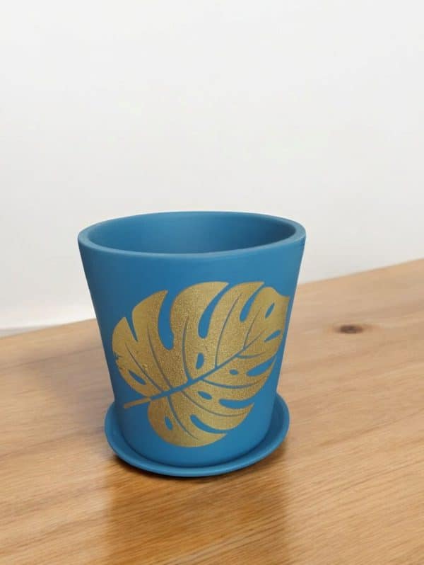 Monstera Gold Leaf printed terracotta pot