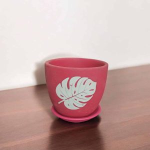 Leafy Print Red Terracotta Pot - 4 inch dia
